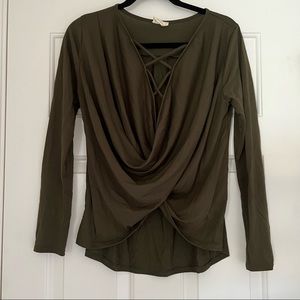 Women’s Long Sleeve Olive High Low Top - Size M
